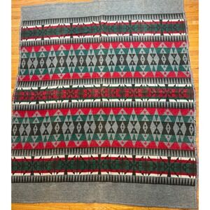 Vintage 15- 20s Cayuse Southwestern Aztec Geometric Wool Blanket 54x65 Throw